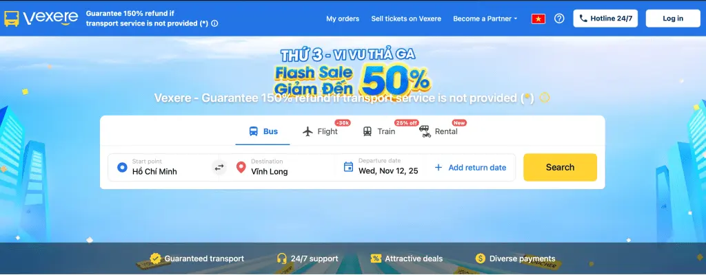 Search form for Ho Chi Minh to Vinh Long route