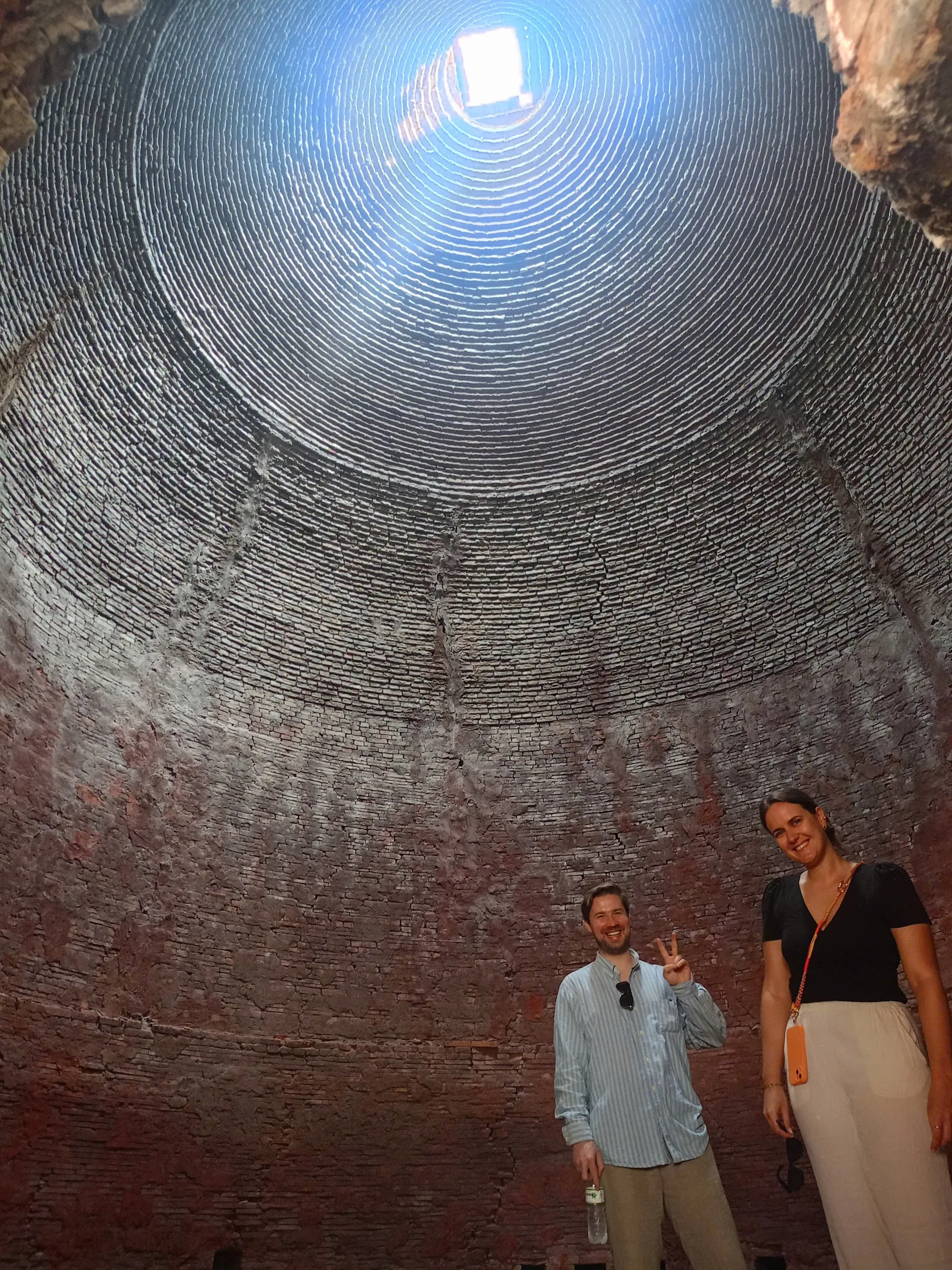 Inside the dome of a traditional brick kiln in Vinh Long pottery village