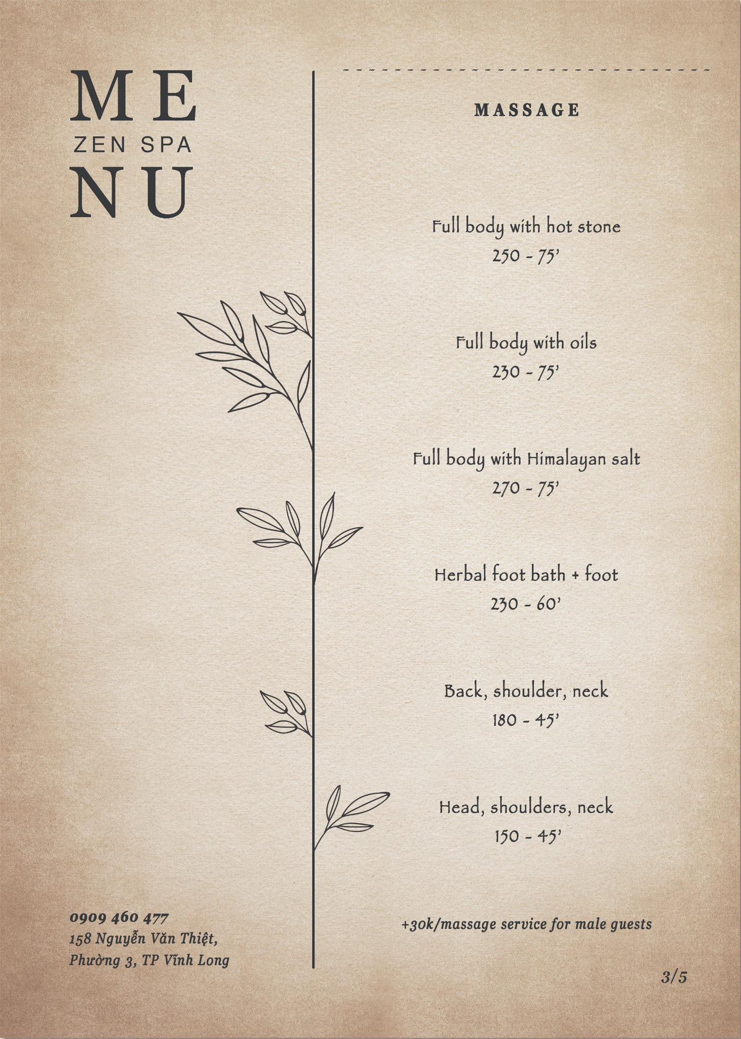 Spa Menu - Massage Services