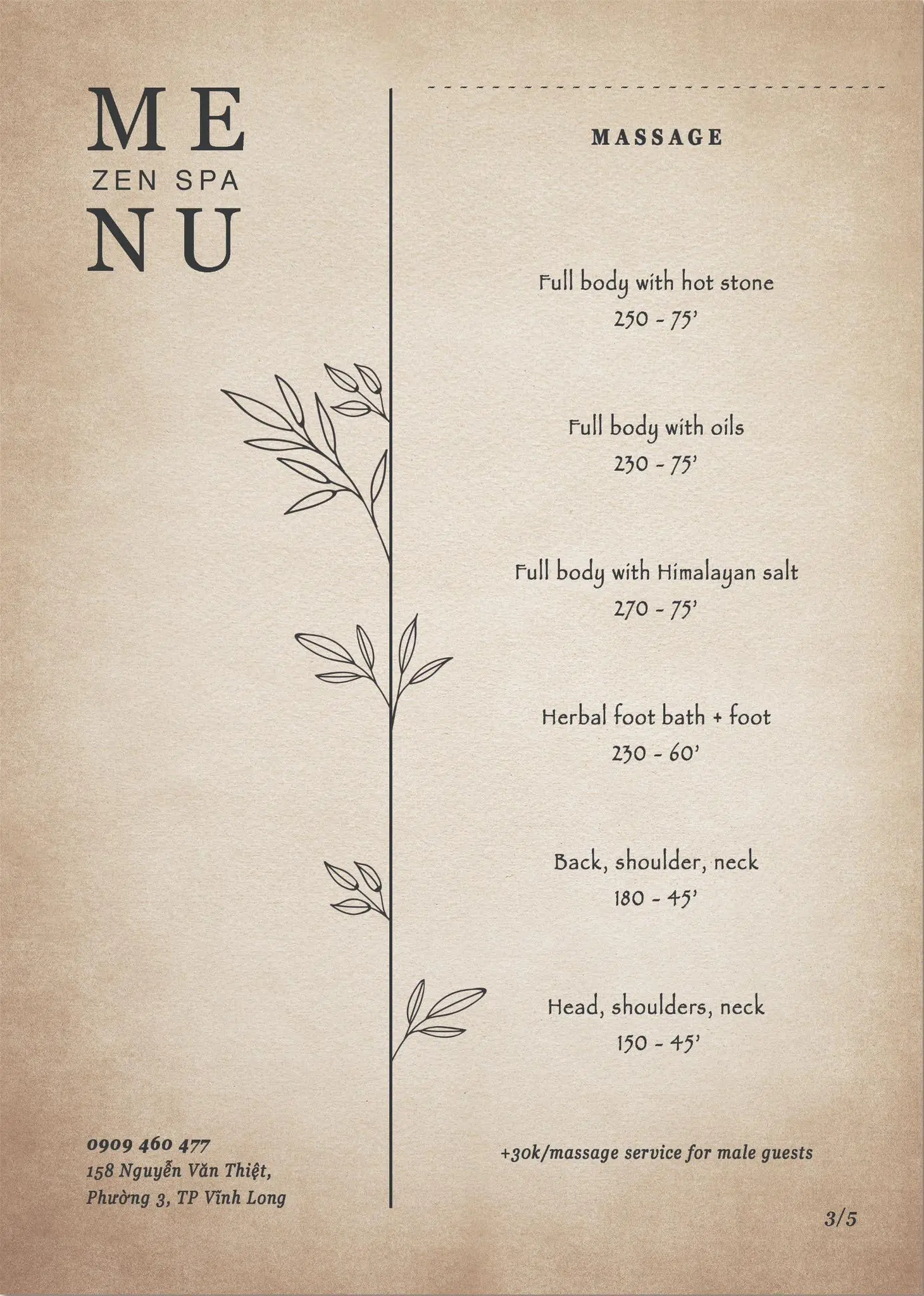 Spa Menu - Massage Services