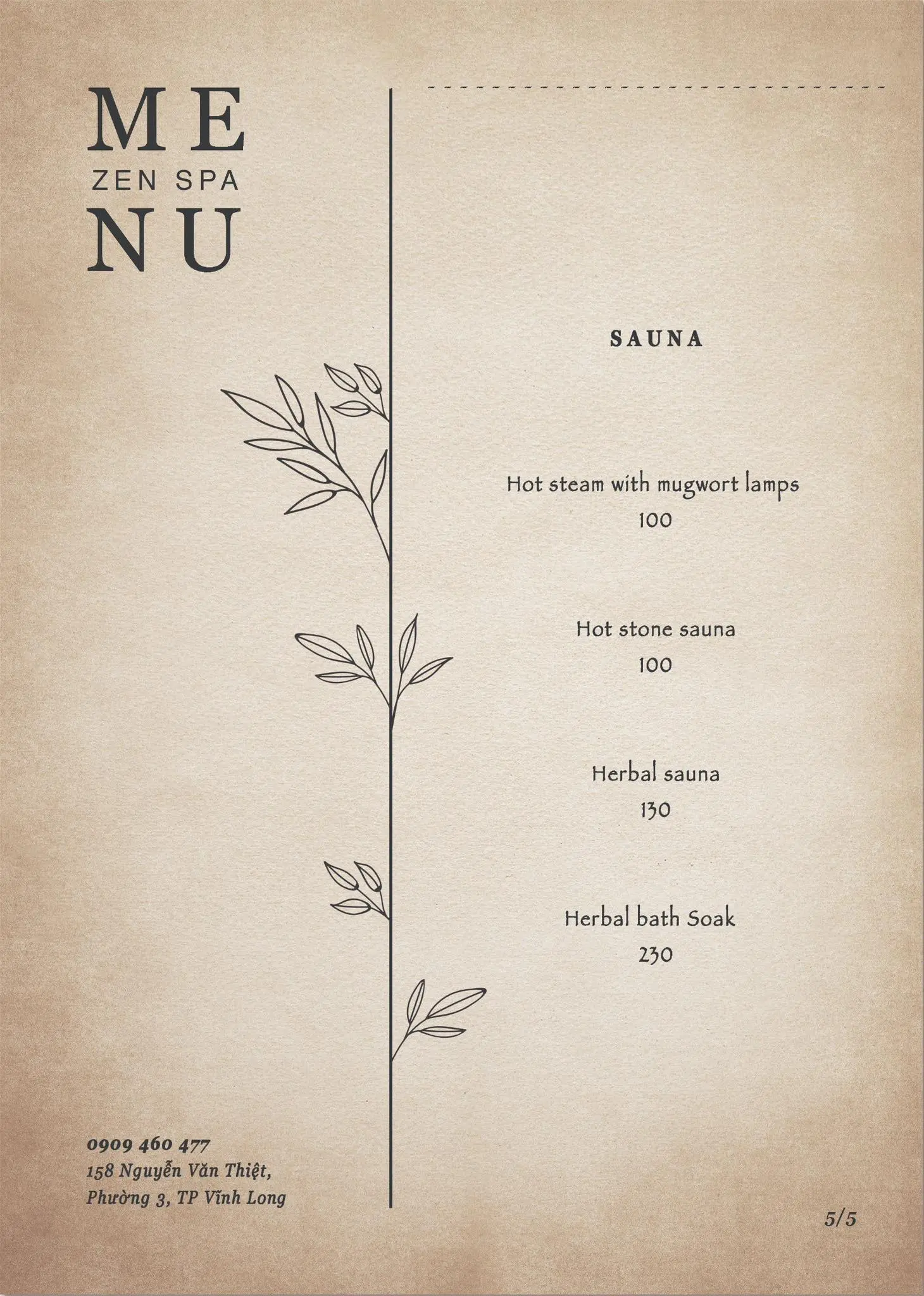 Spa Menu - Sauna