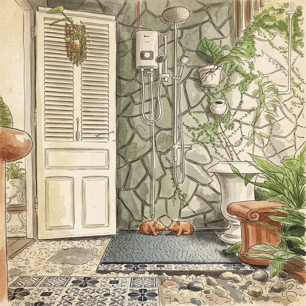 Garden bathroom with a hot-water shower