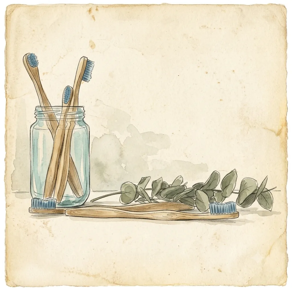 Wheat-straw toothbrushes stored in a glass jar
