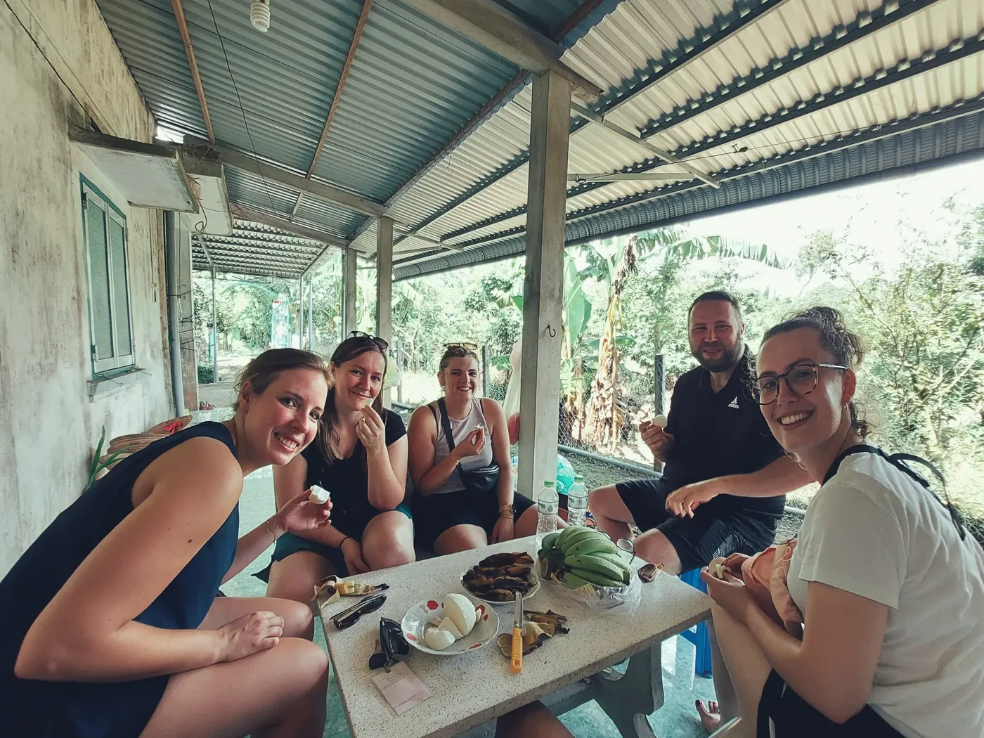 Enjoying local snacks