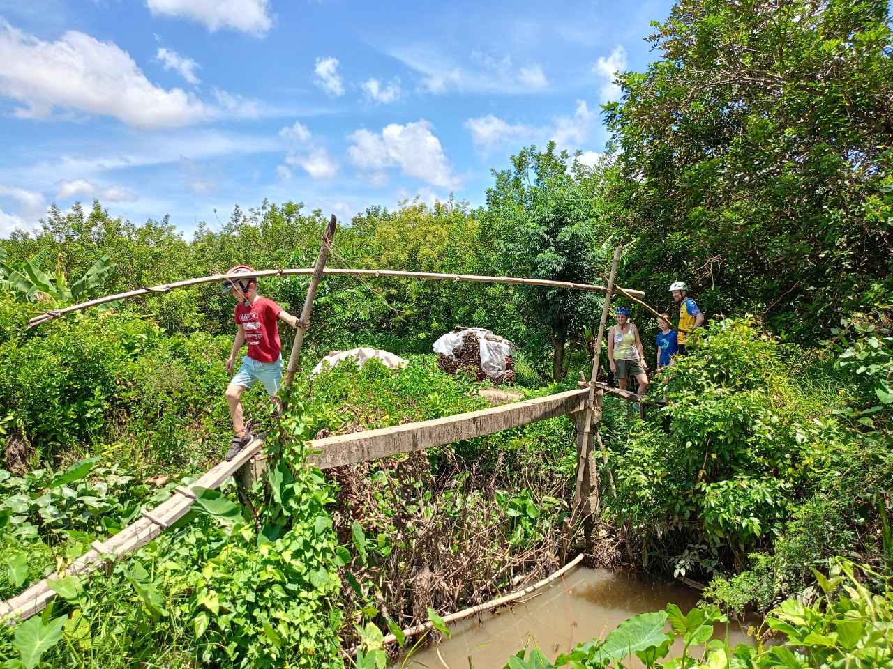 Bamboo bridge crossing