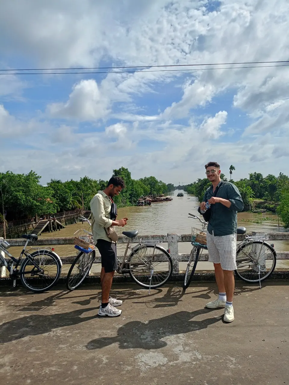 Group biking through village