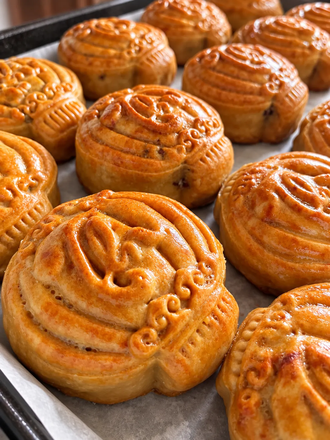 Freshly baked traditional Vietnamese mooncake