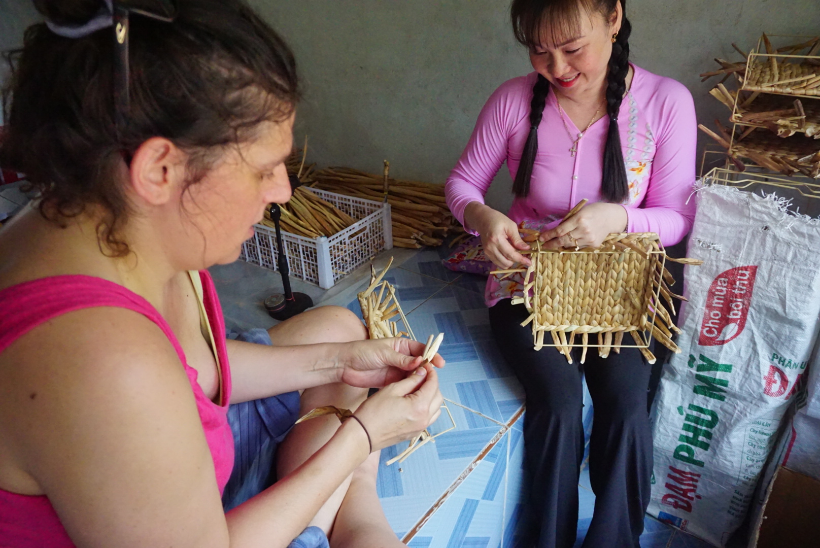 Water hyacinth basket weaving