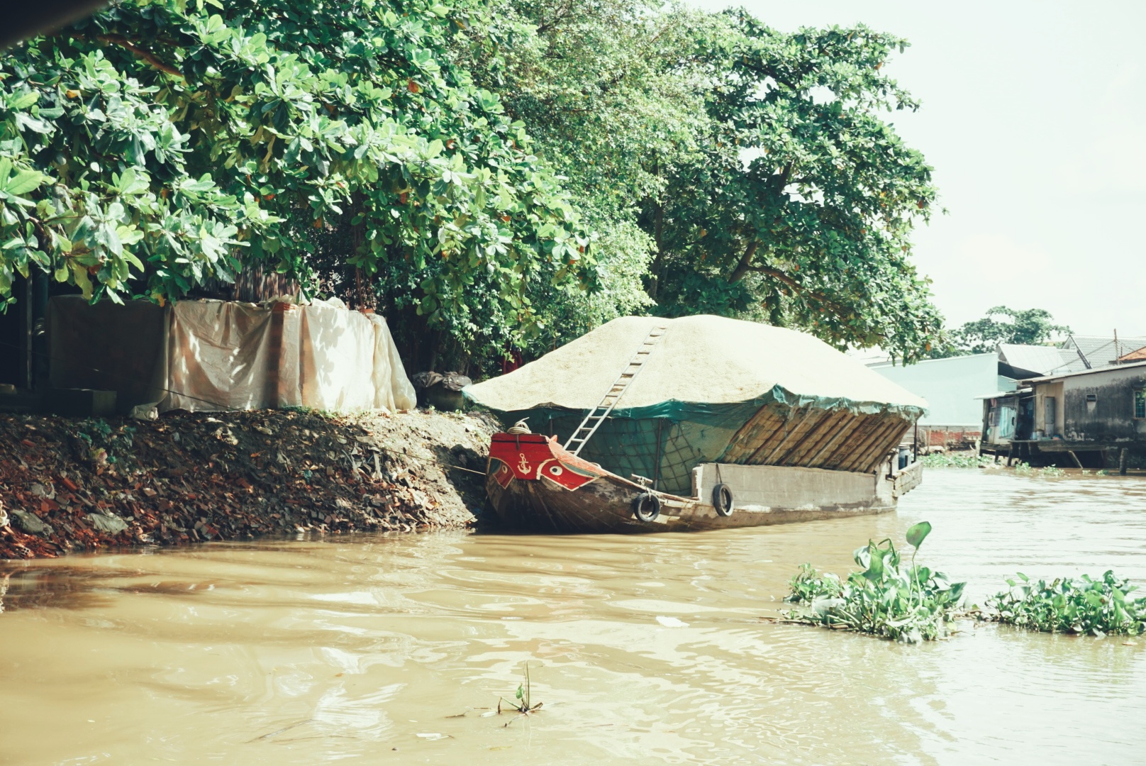 River with sand transport boats